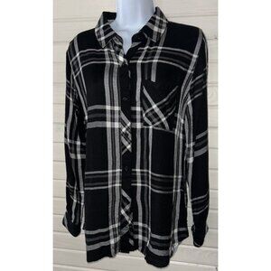 Rails Hunter Top Sz SMALL Black Plaid Rayon Flannel Blouse L/S EUC